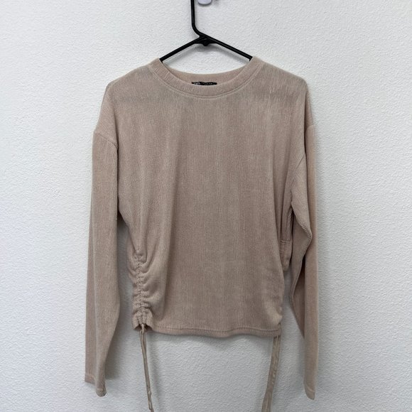 Zara cream long sleeve side strap womens blouse  Size: S - Picture 2 of 9